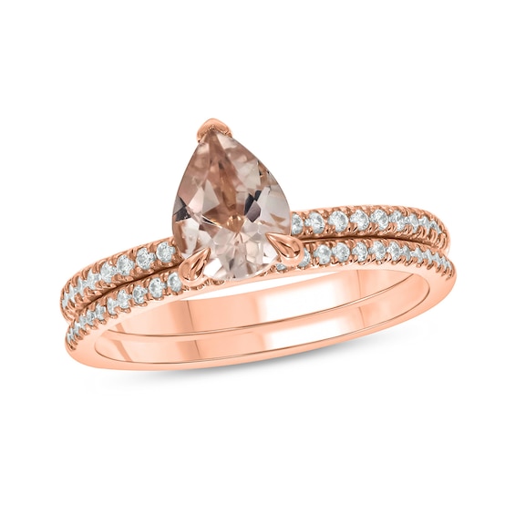 Pear-Shaped Morganite and 0.32 CT. T.W. Diamond Bridal Set in 10K Rose Gold