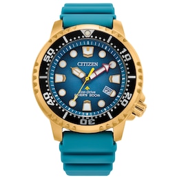 Men's Citizen Eco-Drive® Promaster Dive Gold-Tone PVD Strap Watch with Blue Dial (Model: BN0162-02X)