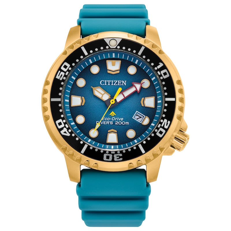 Men's Citizen Eco-Drive® Promaster Dive Gold-Tone PVD Strap Watch with Blue Dial (Model: BN0162-02X)