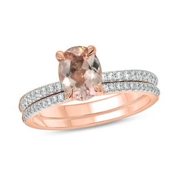 Oval Morganite and 0.32 CT. T.W. Diamond Bridal Set in 10K Rose Gold