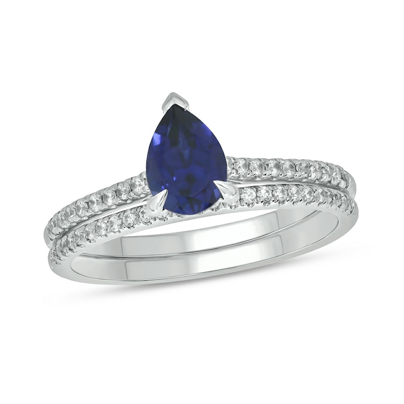 Pear-Shaped Blue Lab-Created Sapphire and 0.29 CT. T.W. Diamond Bridal Set in 10K White Gold|Peoples Jewellers