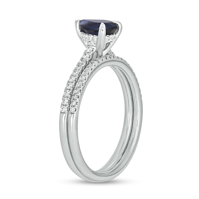 Pear-Shaped Blue Lab-Created Sapphire and 0.29 CT. T.W. Diamond Bridal Set in 10K White Gold