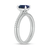 Oval Blue Lab-Created Sapphire and 0.30 CT. T.W. Diamond Bridal Set in 10K White Gold