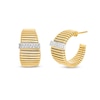Thumbnail Image 0 of Italian Gold 0.25 CT. T.W. Diamond Ribbed J-Hoop Earrings in 18K Gold