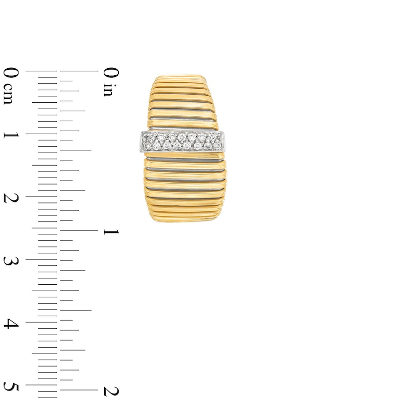 Italian Gold 0.25 CT. T.W. Diamond Ribbed J-Hoop Earrings in 18K Gold