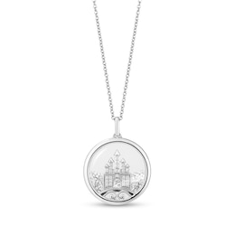 Collector's Edition Enchanted Disney 100th Anniversary 0.065 CT. T.W. Diamond and White Topaz Castle Pendant in Sterling Silver