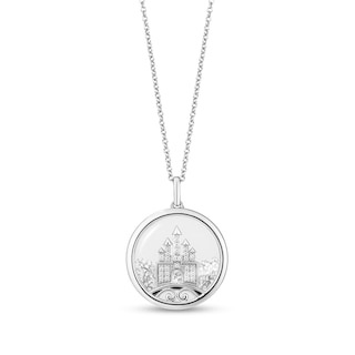 Collector's Edition Enchanted Disney 100th Anniversary 0.065 CT. T.W. Diamond and White Topaz Castle Pendant in Sterling Silver