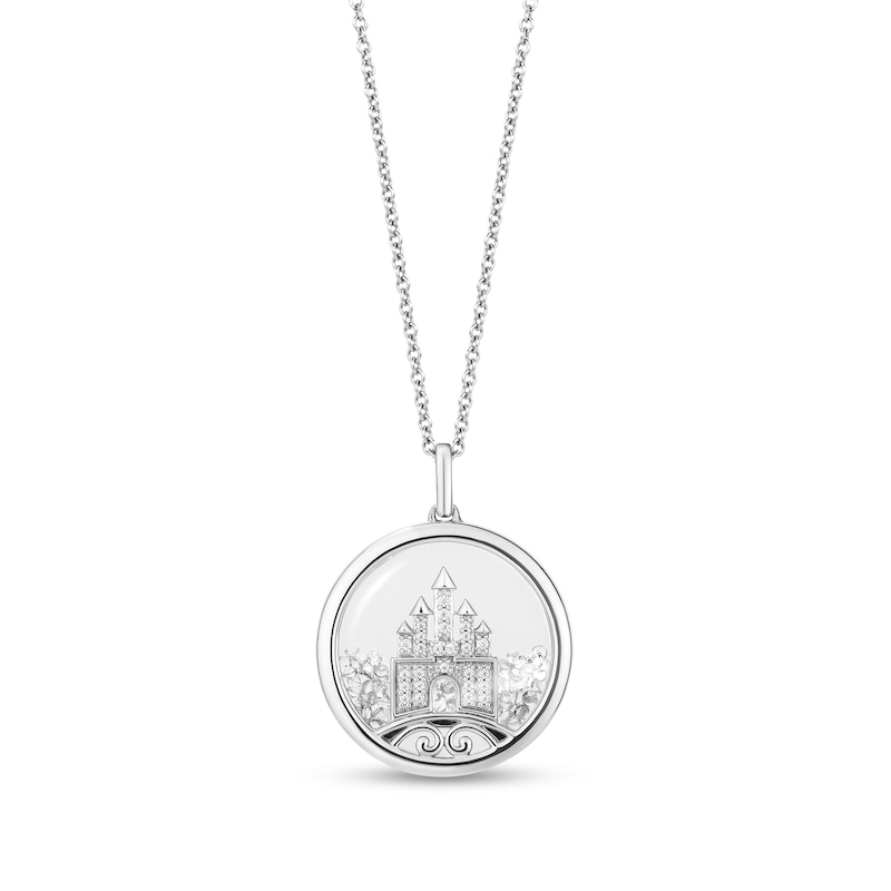 Collector's Edition Enchanted Disney 100th Anniversary 0.065 CT. T.W. Diamond and White Topaz Castle Pendant in Sterling Silver|Peoples Jewellers