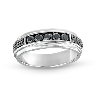 Men's 0.50 CT. T.W. Black Diamond Five Stone Wedding Band in 10K White Gold