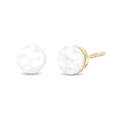 5.0mm Freshwater Cultured Pearl Button Stud Earrings in 10K Gold