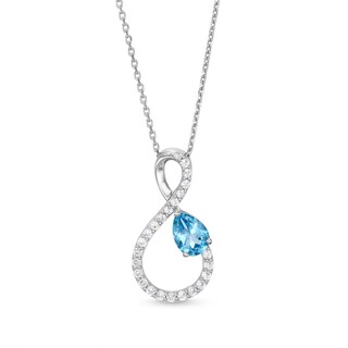 Pear-Shaped Swiss Blue Topaz and White Lab-Created Sapphire Loop Infinity Pendant in Sterling Silver