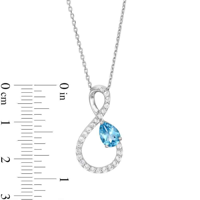 Pear-Shaped Swiss Blue Topaz and White Lab-Created Sapphire Loop Infinity Pendant in Sterling Silver