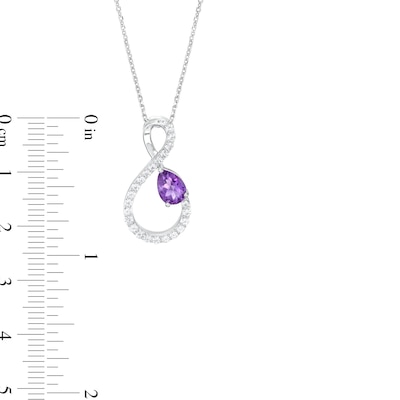 Pear-Shaped Amethyst and White Lab-Created Sapphire Loop Infinity Pendant in Sterling Silver