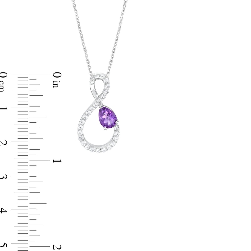Pear-Shaped Amethyst and White Lab-Created Sapphire Loop Infinity Pendant in Sterling Silver|Peoples Jewellers