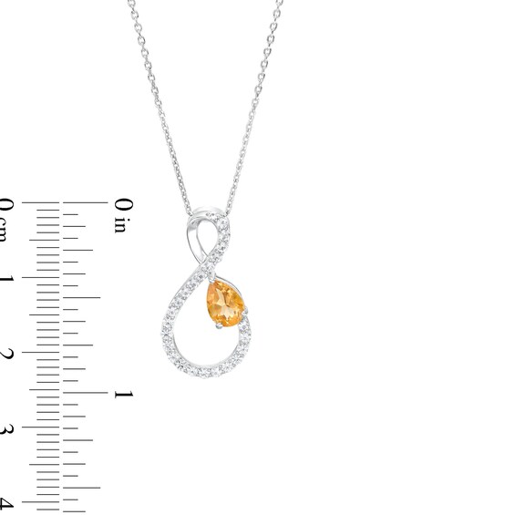 Pear-Shaped Citrine and White Lab-Created Sapphire Loop Infinity Pendant in Sterling Silver