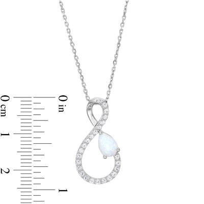 Pear-Shaped Lab-Created Opal and White Lab-Created Sapphire Infinity Ribbon Pendant in Sterling Silver