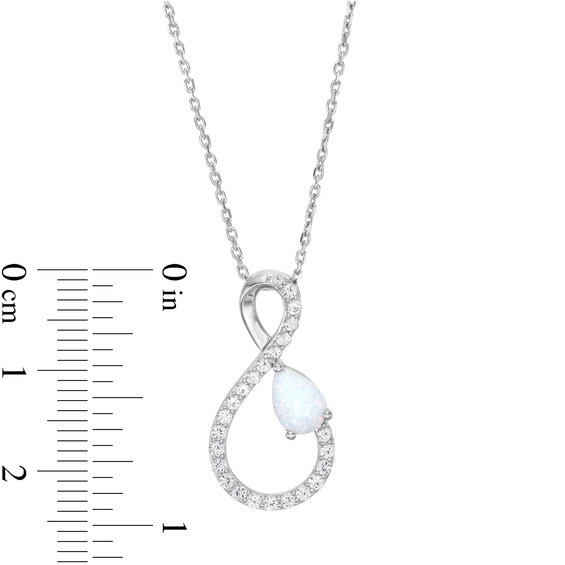 Pear-Shaped Lab-Created Opal and White Lab-Created Sapphire Infinity Ribbon Pendant in Sterling Silver