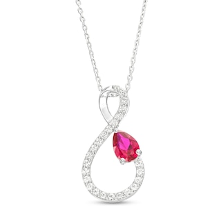 Pear-Shaped Lab-Created Ruby and White Lab-Created Sapphire Infinity Pendant in Sterling Silver