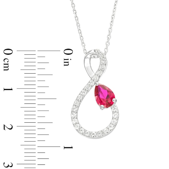 Pear-Shaped Lab-Created Ruby and White Lab-Created Sapphire Infinity Pendant in Sterling Silver