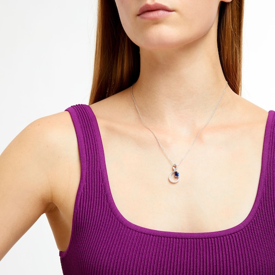 Pear-Shaped Blue and White Lab-Created Sapphire Loop Infinity Pendant in Sterling Silver