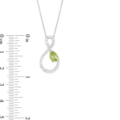 Pear-Shaped Peridot and White Lab-Created Sapphire Loop Infinity Pendant in Sterling Silver