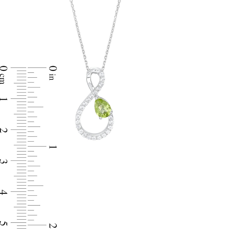 Pear-Shaped Peridot and White Lab-Created Sapphire Loop Infinity Pendant in Sterling Silver