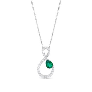 Pear-Shaped Lab-Created Emerald and White Lab-Created Sapphire Loop Infinity Pendant in Sterling Silver