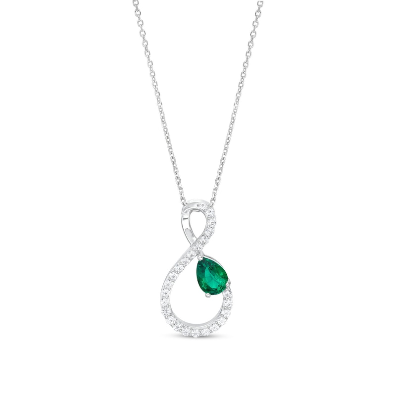 Pear-Shaped Lab-Created Emerald and White Lab-Created Sapphire Loop Infinity Pendant in Sterling Silver|Peoples Jewellers
