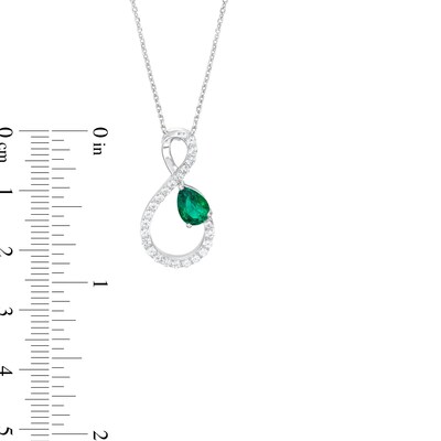 Pear-Shaped Lab-Created Emerald and White Lab-Created Sapphire Loop Infinity Pendant in Sterling Silver