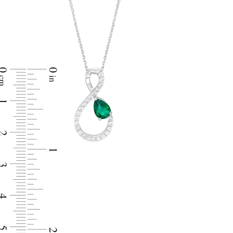 Pear-Shaped Lab-Created Emerald and White Lab-Created Sapphire Loop Infinity Pendant in Sterling Silver