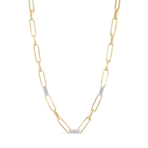 Italian Gold 0.25 CT. T.W. Diamond Paper Clip Chain Necklace in 18K Two-Tone Gold - 17.5"