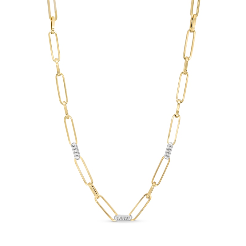 Italian Gold 0.25 CT. T.W. Diamond Paper Clip Chain Necklace in 18K Two-Tone Gold - 17.5"|Peoples Jewellers