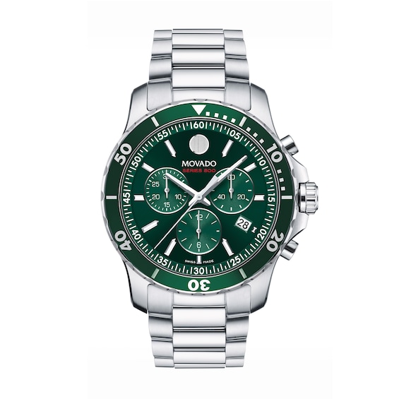 Men's Movado Series 800 Chronograph Watch with Green Dial (Model: 2600179)