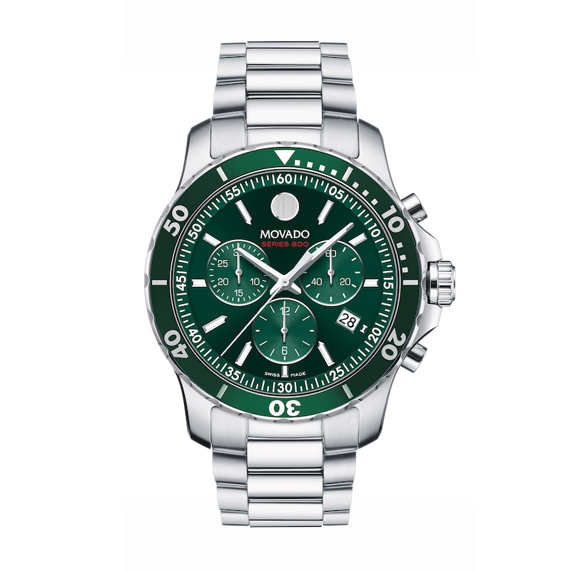 Men's Movado Series 800 Chronograph Watch with Green Dial (Model: 2600179)