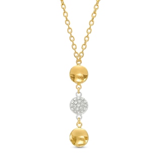 0.20 CT. T.W. Multi-Diamond and Bead Station Dangle Necklace in 18K Two-Tone Gold - 17"