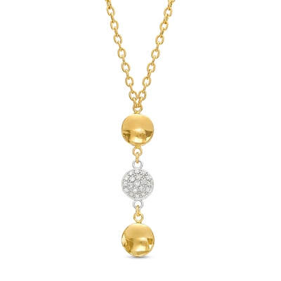 0.20 CT. T.W. Multi-Diamond and Bead Station Dangle Necklace in 18K Two-Tone Gold - 17"