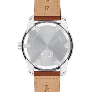 Men's Movado Bold Verso Brown Leather Strap Watch with Blue Dial (Model: 3600944)