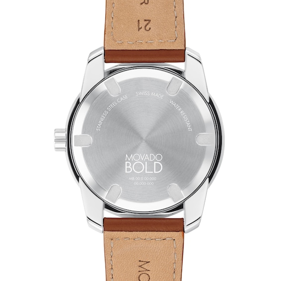 Men's Movado Bold Verso Brown Leather Strap Watch with Blue Dial (Model: 3600944)