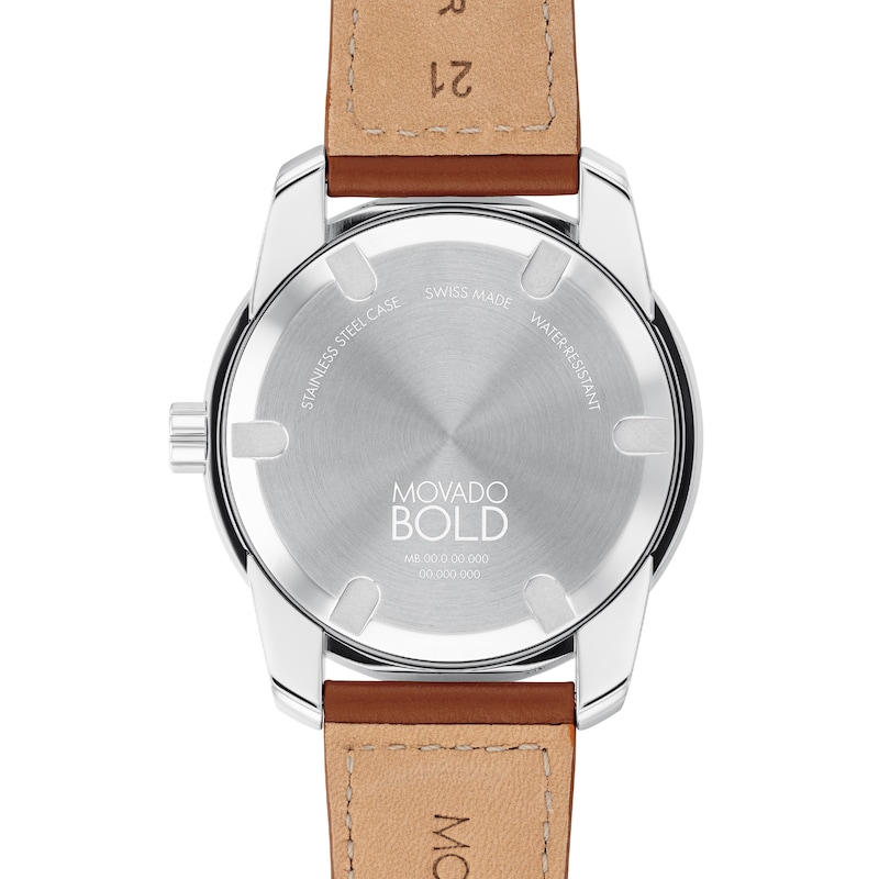 Main Image 3 of Men's Movado Bold Verso Brown Leather Strap Watch with Blue Dial (Model: 3600944)