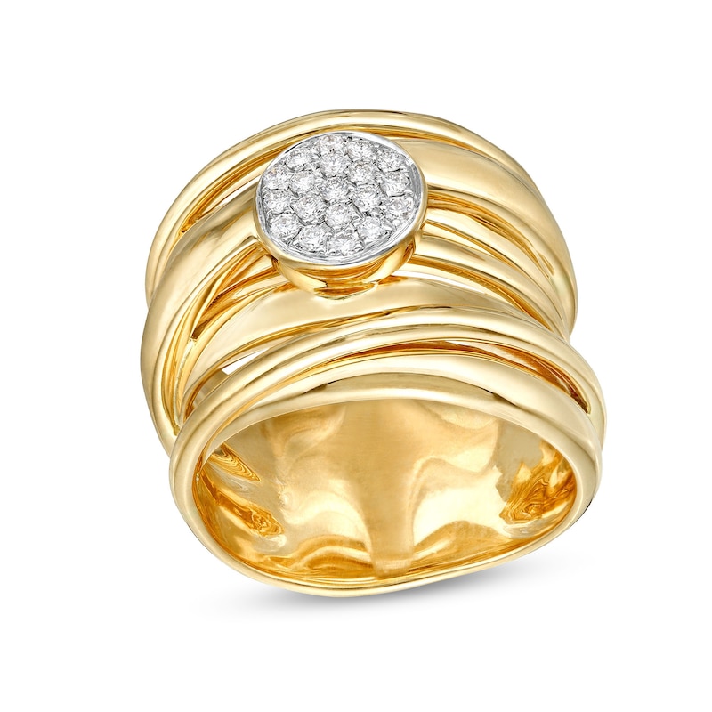 Italian Gold 0.20 CT. T.W. Multi-Diamond Layered Multi-Row Ring in 18K Gold