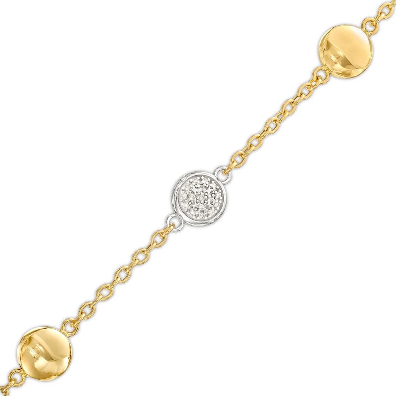 Italian Gold 0.20 CT. T.W. Multi-Diamond and Bead Station Bracelet in 18K Two-Tone Gold - 7.5"|Peoples Jewellers