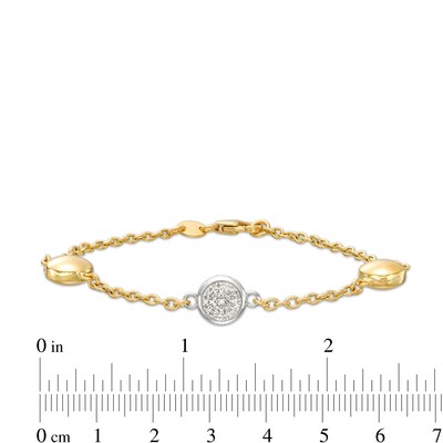 Italian Gold 0.20 CT. T.W. Multi-Diamond and Bead Station Bracelet in 18K Two-Tone Gold - 7.5"