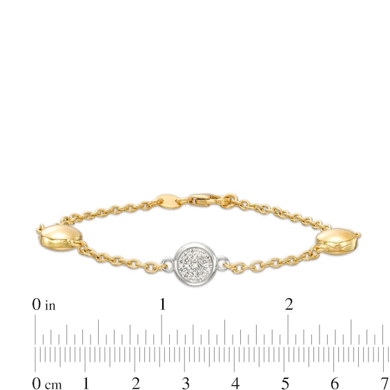 Italian Gold 0.20 CT. T.W. Multi-Diamond and Bead Station Bracelet in 18K Two-Tone Gold - 7.5"