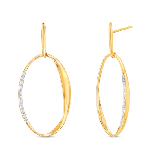 Italian Gold 0.18 CT. T.W. Diamond Oval Drop Earrings in 18K Gold