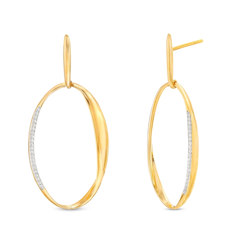 Italian Gold 0.18 CT. T.W. Diamond Oval Drop Earrings in 18K Gold|Peoples Jewellers