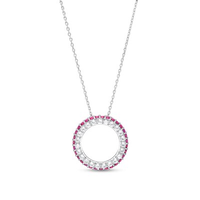 White Lab-Created Sapphire and Lab-Created Ruby Double Row Circle Pendant in Sterling Silver