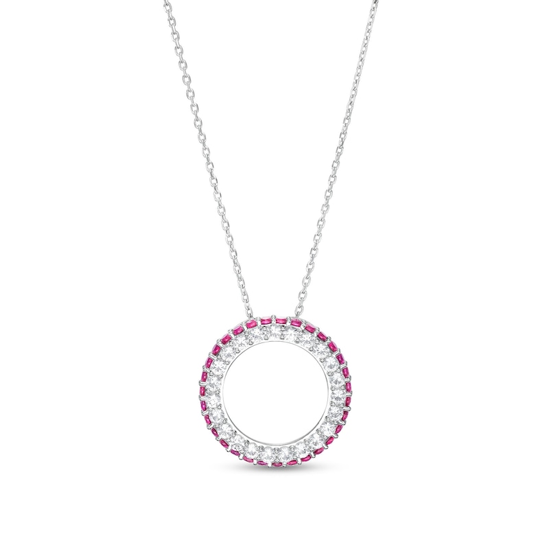 White Lab-Created Sapphire and Lab-Created Ruby Double Row Circle Pendant in Sterling Silver|Peoples Jewellers