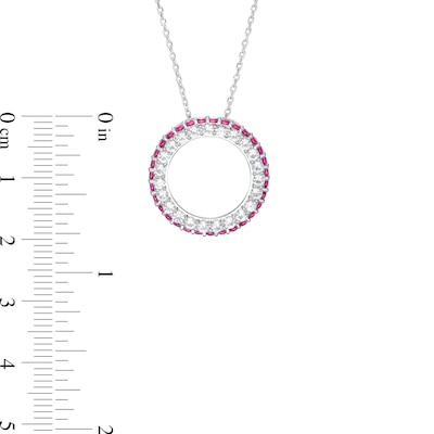 White Lab-Created Sapphire and Lab-Created Ruby Double Row Circle Pendant in Sterling Silver