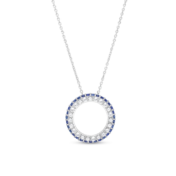 White Lab-Created Sapphire and Blue Lab-Created Sapphire Double Row Circle Pendant in Sterling Silver