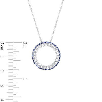 White Lab-Created Sapphire and Blue Lab-Created Sapphire Double Row Circle Pendant in Sterling Silver